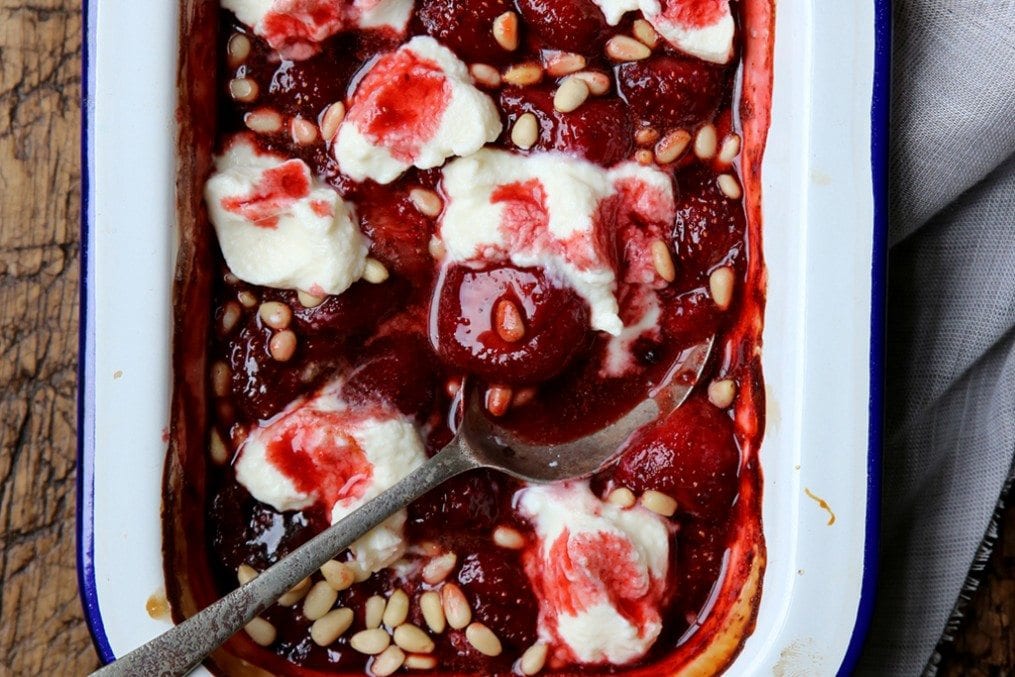 Baked Strawberries and Cashew Cream