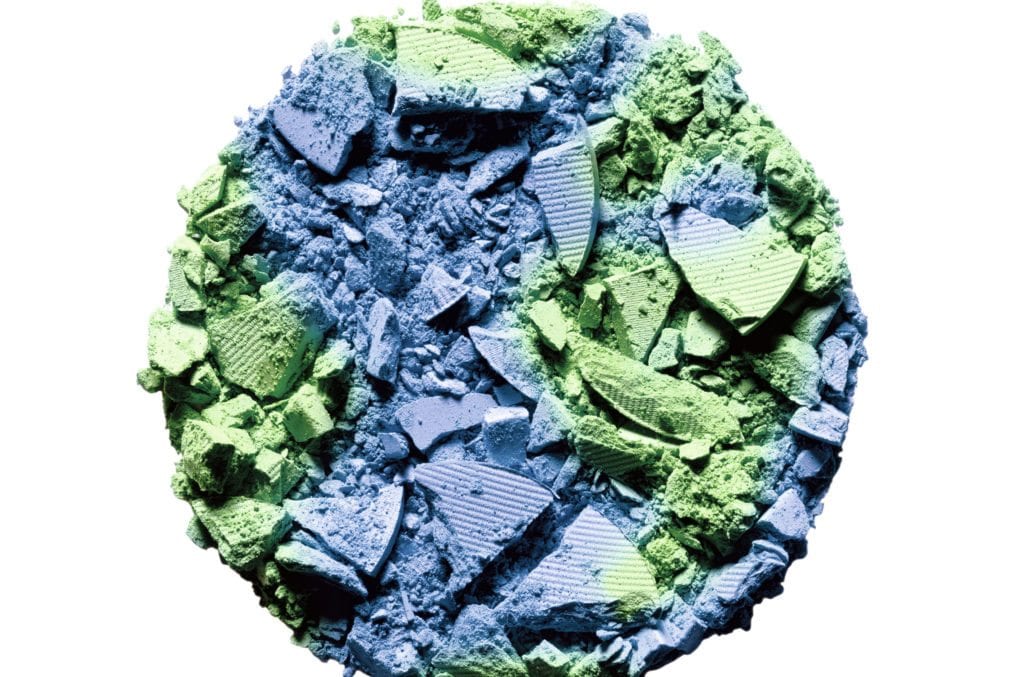 Blue and green powdered makeup