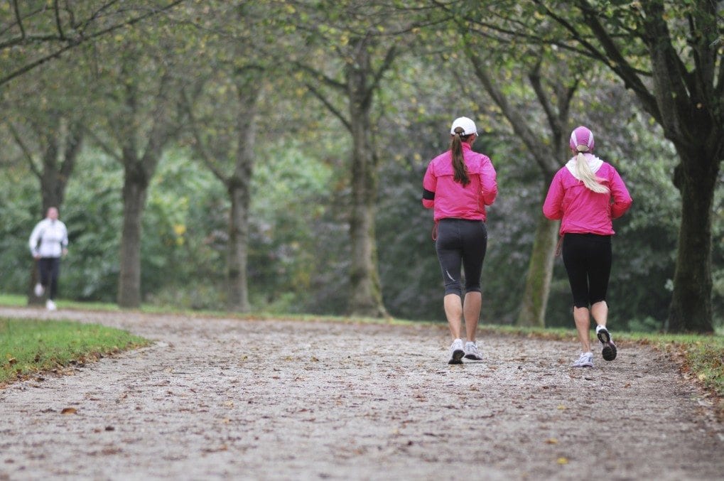 Two women running