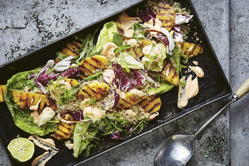 Griddled chilli pineapple, mixed greens & Marie Rose salad