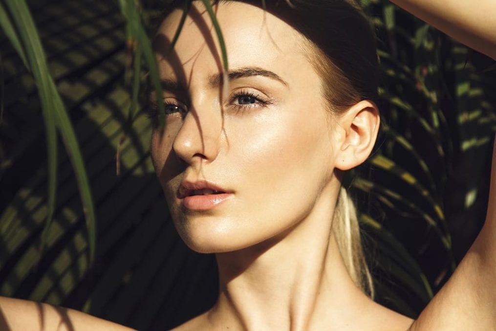 Woman with clear, hydrated skin