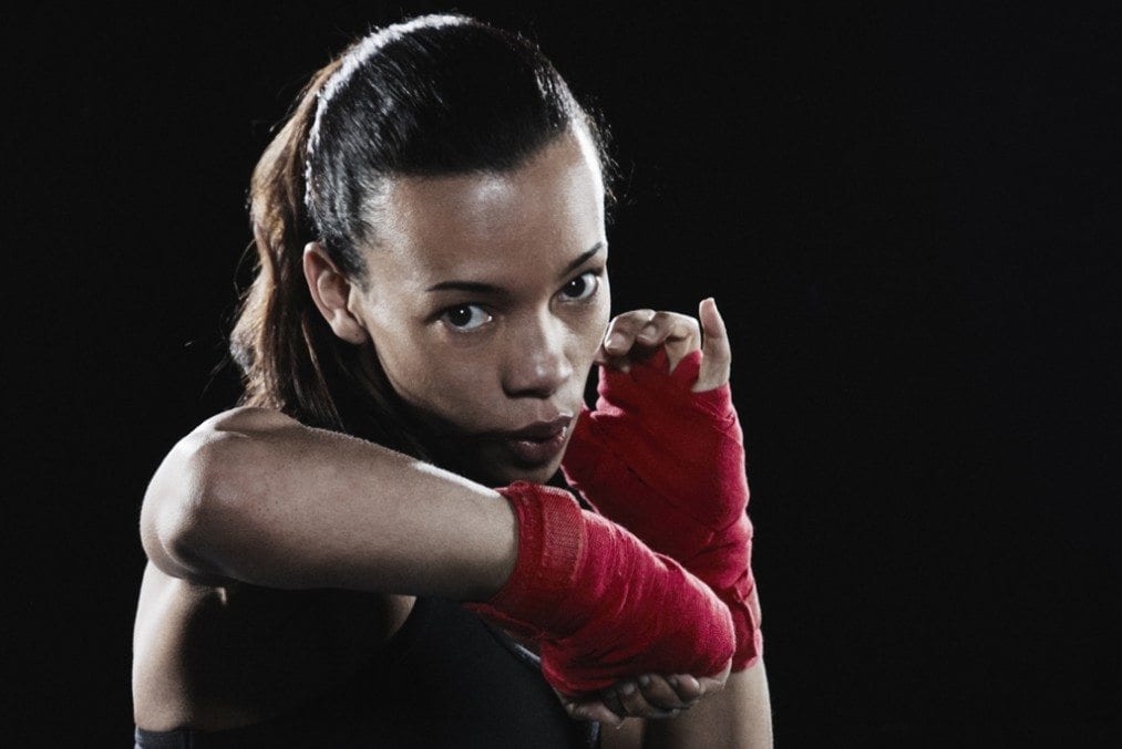female boxer shadow-boxing
