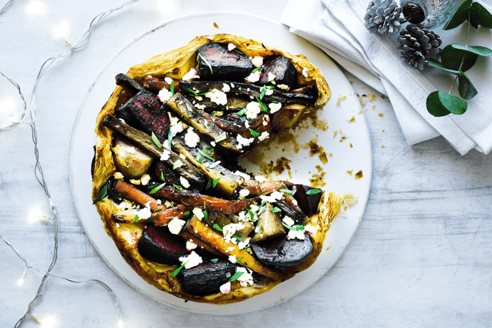 Brown butter carrot and beetroot tarte Tatin